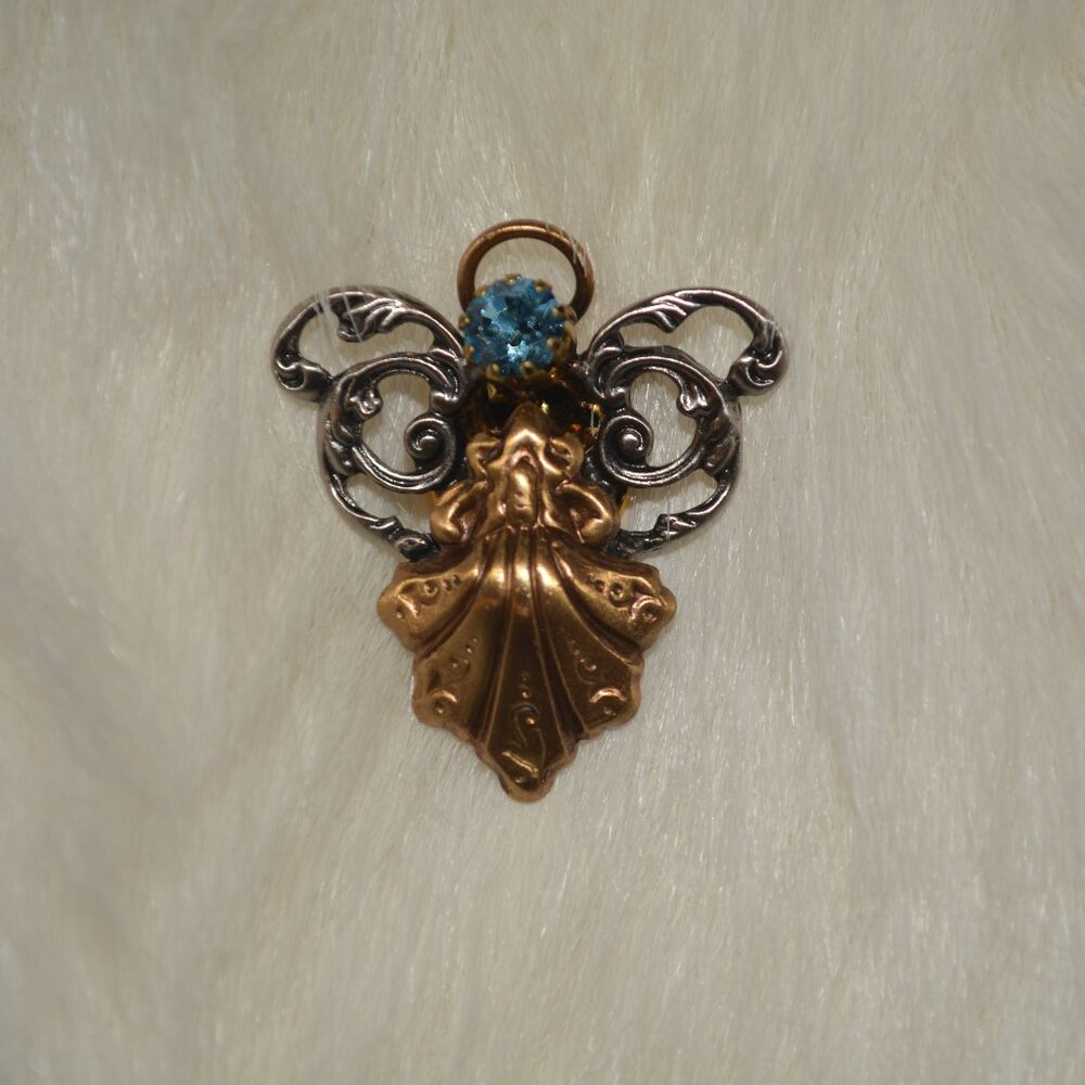 Angel Pin Brooch with Blue Jewel